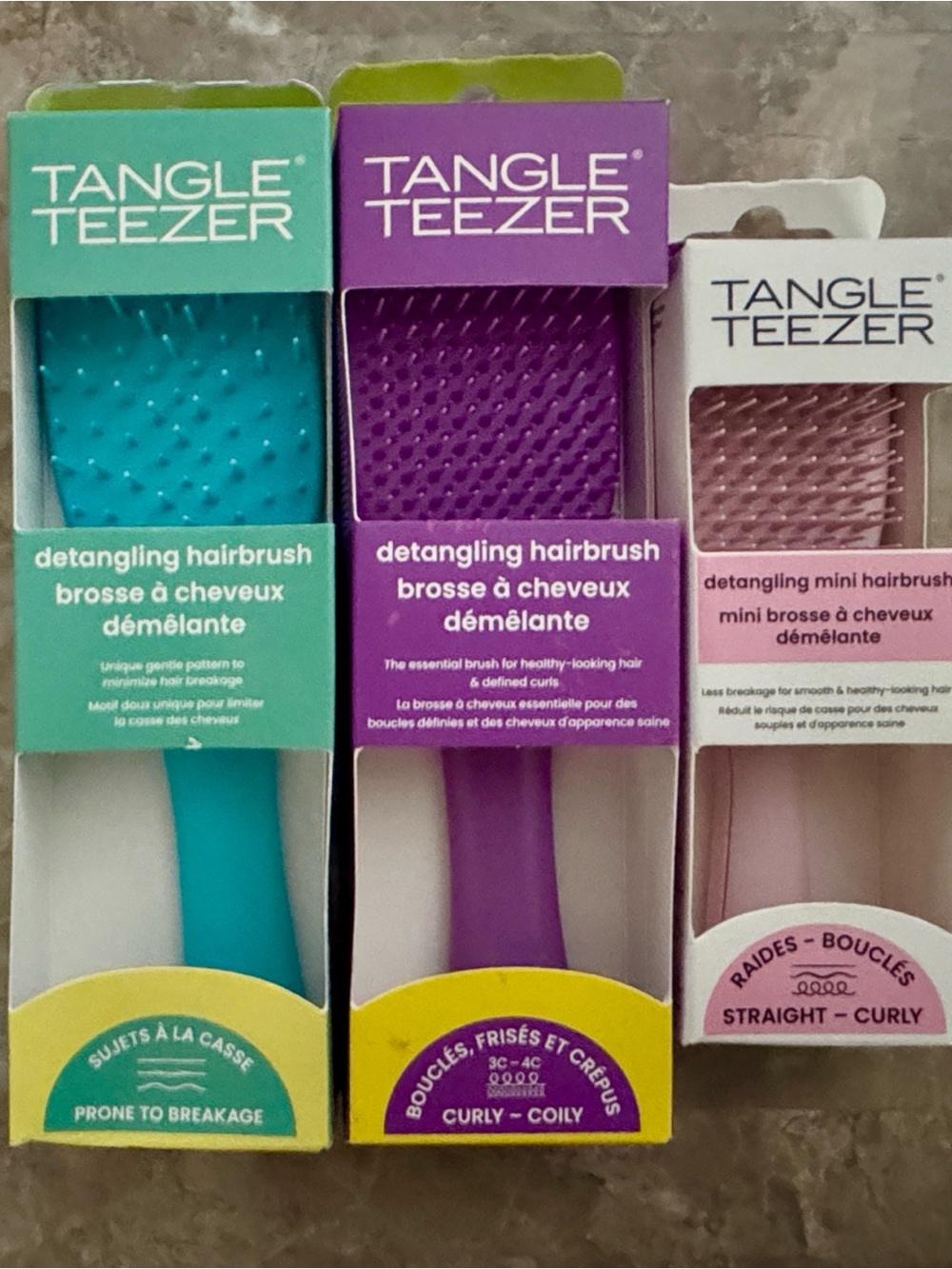 Tangle Teezer Hair Brush Trio- 2 Regular Size Detanglers & 1 Mini- NIB